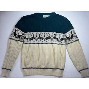 Vintage Rob Winter Sweater Mens MED Reindeer Trees‎ Holiday Knit Y2K 90s